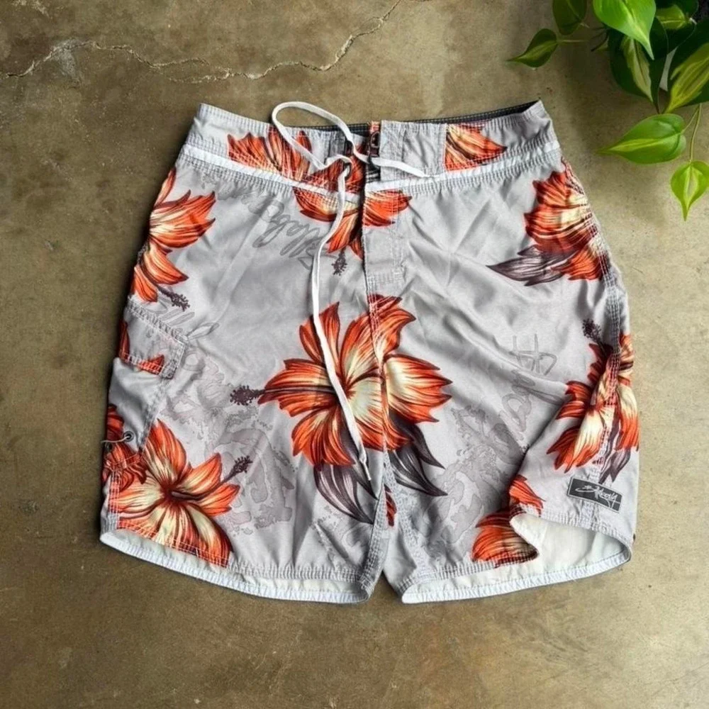 Vintage Y2K Orange grey billabong floral swim trunks size 32
